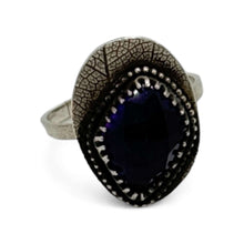 Load image into Gallery viewer, Enchanted Forest: Handcrafted Sterling Silver Leaf Etched Amethyst ring