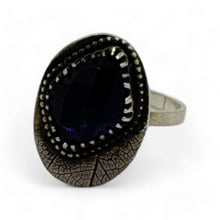 Load image into Gallery viewer, Enchanted Forest: Handcrafted Sterling Silver Leaf Etched Amethyst ring