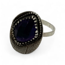 Load image into Gallery viewer, Enchanted Forest: Handcrafted Sterling Silver Leaf Etched Amethyst ring