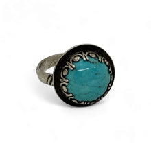 Load image into Gallery viewer, Tranquil Essence: Handcrafted Round Turquoise Ring (Adjustable Size)