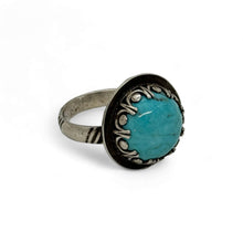 Load image into Gallery viewer, Tranquil Essence: Handcrafted Round Turquoise Ring (Adjustable Size)