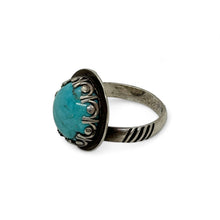 Load image into Gallery viewer, Tranquil Essence: Handcrafted Round Turquoise Ring (Adjustable Size)