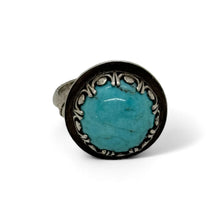 Load image into Gallery viewer, Tranquil Essence: Handcrafted Round Turquoise Ring (Adjustable Size)