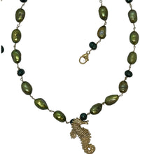 Load image into Gallery viewer, 14k Gold-Filled Necklace with Freshwater Pearls & Seahorse Charm - Handcrafted Elegance