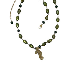 Load image into Gallery viewer, 14k Gold-Filled Necklace with Freshwater Pearls & Seahorse Charm - Handcrafted Elegance