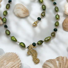 Load image into Gallery viewer, 14k Gold-Filled Necklace with Freshwater Pearls & Seahorse Charm - Handcrafted Elegance