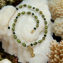 Load image into Gallery viewer, 14k Gold-Filled Necklace with Freshwater Pearls & Seahorse Charm - Handcrafted Elegance