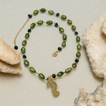 Load image into Gallery viewer, 14k Gold-Filled Necklace with Freshwater Pearls & Seahorse Charm - Handcrafted Elegance