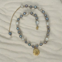 Load image into Gallery viewer, 14k Gold-Filled Necklace with Freshwater Pearls & Sand Dollar Charm - Handcrafted Coastal Elegance
