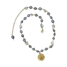 Load image into Gallery viewer, 14k Gold-Filled Necklace with Freshwater Pearls & Sand Dollar Charm - Handcrafted Coastal Elegance
