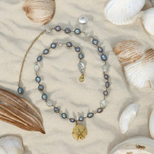 Load image into Gallery viewer, 14k Gold-Filled Necklace with Freshwater Pearls & Sand Dollar Charm - Handcrafted Coastal Elegance