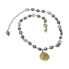 Load image into Gallery viewer, 14k Gold-Filled Necklace with Freshwater Pearls & Sand Dollar Charm - Handcrafted Coastal Elegance