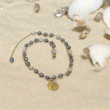 Load image into Gallery viewer, 14k Gold-Filled Necklace with Freshwater Pearls & Sand Dollar Charm - Handcrafted Coastal Elegance