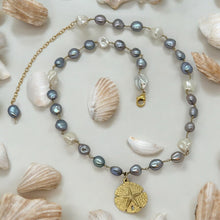 Load image into Gallery viewer, 14k Gold-Filled Necklace with Freshwater Pearls & Sand Dollar Charm - Handcrafted Coastal Elegance
