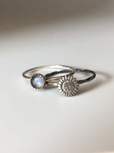 Load image into Gallery viewer, Sunflower Stacking Ring. Sterling silver stacker jewelry mix and match. Hippie flower child jewelry.