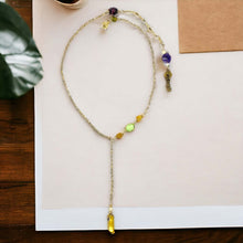 Load image into Gallery viewer, Luxurious Labradorite & Gold Quartz Asymmetrical Necklace