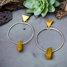 Load image into Gallery viewer, Handcrafted Tiger's Eye Earrings | Brass
