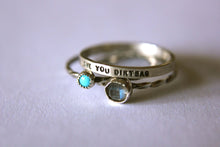 Load image into Gallery viewer, Set of 3 rings one personalized message and two gemstones sterling silver stackable stacking rings