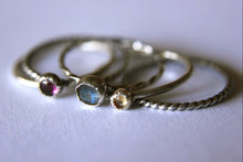 Load image into Gallery viewer, A set of three sterling silver rings with two stackable rings and one gemstone ring, displayed on a light background.