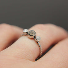 Load image into Gallery viewer, Triple gemstone stacking band. Three gemstones on a textured ring in sterling silver.
