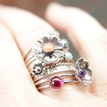 Load image into Gallery viewer, Delicate Rose Leaf Stacking Ring. Sterling silver leaf stacking ring. Springtime jewelry.