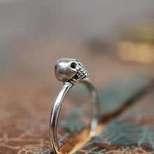 Load image into Gallery viewer, Dainty little skull stacking ring. Sterling silver skull ring. Sterling silver skull stacking ring.