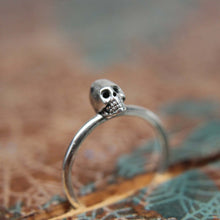 Load image into Gallery viewer, Dainty little skull stacking ring. Sterling silver skull ring. Sterling silver skull stacking ring.