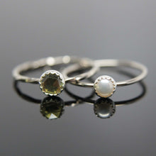 Load image into Gallery viewer, Choose your Gemstone. One 14k white gold gemstone stacking ring. Gemstone stacking band ring. White gold gemstone ring.