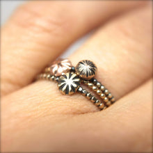 Load image into Gallery viewer, Three Cherry Blossom Rings in 14k Gold. Simple stacking ring in 14k rose gold, yellow gold, white gold, green gold. Thin gold stacking ring.