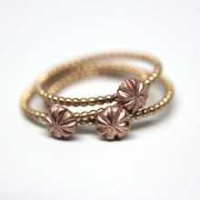 Load image into Gallery viewer, Three Cherry Blossom Rings in 14k Gold. Simple stacking ring in 14k rose gold, yellow gold, white gold, green gold. Thin gold stacking ring.