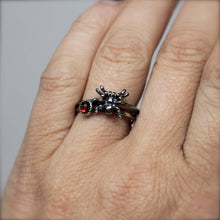 Load image into Gallery viewer, Spooky Sterling Silver Spider Ring. Sterling silver arachnid stacking ring. Halloween goth jewelry.