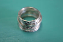 Load image into Gallery viewer, Custom Stamped Sterling Silver Stacking Ring Band. Customizable inscription message ring. Mothers day childs name ring bridesmaid gift.
