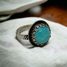 Load image into Gallery viewer, Tranquil Essence: Handcrafted Round Turquoise Ring (Adjustable Size)