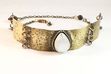 Load image into Gallery viewer, Stamped Choker with Moonstone | Brass