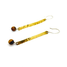 Load image into Gallery viewer, brass tiger's eye earrings