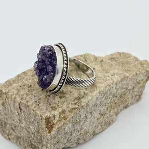 Round Raw Amethyst Ring-  One of a kind custom Order Available/ Made to order