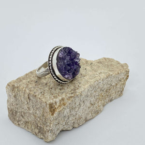 Round Raw Amethyst Ring-  One of a kind custom Order Available/ Made to order