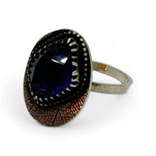 Load image into Gallery viewer, Enchanted Forest: Handcrafted Sterling Silver Leaf Etched Amethyst ring

