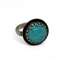 Load image into Gallery viewer, Tranquil Essence: Handcrafted Round Turquoise Ring (Adjustable Size)
