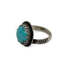 Load image into Gallery viewer, Tranquil Essence: Handcrafted Round Turquoise Ring (Adjustable Size)
