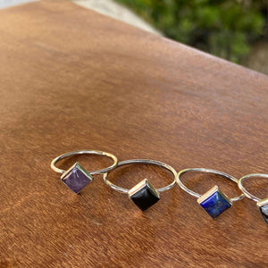 One Stackable Square Ring Mix and Match SINGLE square Gemstones Sterling Silver band stacking ring Gemstone, small square stackable ring, gemstone rings, birthstone rings