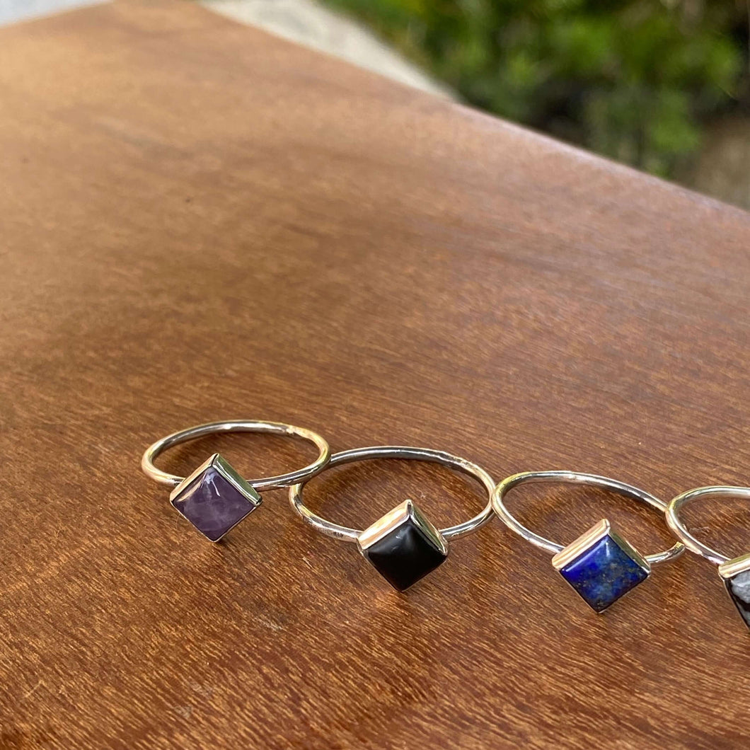 One Stackable Square Ring Mix and Match SINGLE square Gemstones Sterling Silver band stacking ring Gemstone, small square stackable ring, gemstone rings, birthstone rings