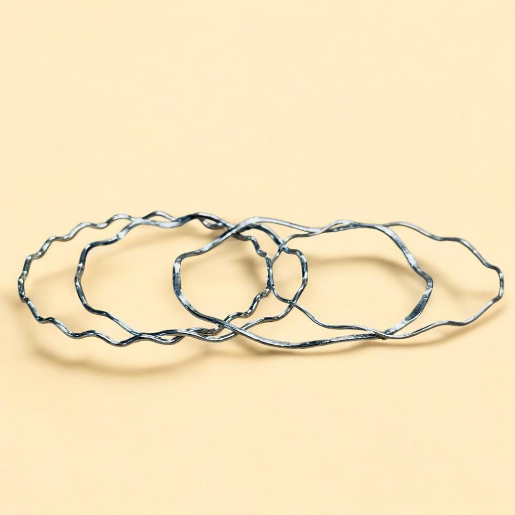 Handcrafted Sterling Silver Wire Bangle Set – Set of 3 | Customizable with Charms