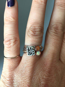 LOVE Stacking Ring. Sterling silver stacker jewelry mix and match. Peace love hippie sweetheart jewelry.