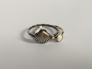 Sea Shell Stacking Ring. Sterling silver stacker jewelry mix and match. Scalloped sea shell seashell ocean beach surfer jewelry.