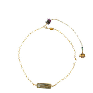 Mystical Labradorite Gold-Filled Necklace with Elephant Charm