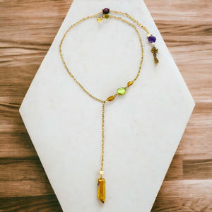 Luxurious Labradorite & Gold Quartz Asymmetrical Necklace