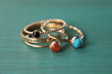 Load image into Gallery viewer, 3 solid 14k gold gemstone stacking rings and custom band set of 4 rings
