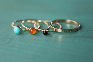 3 solid 14k gold gemstone stacking rings and custom band set of 4 rings