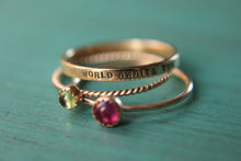 Load image into Gallery viewer, 2 solid 14k gold gemstone stacking rings and custom band set of 3 rings
